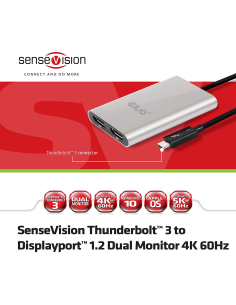 Club3D Usb-C Thunderbolt 3 to Dual Displayport 1.2 Dual Monitor 4K 60Hz 2