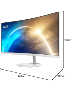 MSI PRO MP341CQW Monitor Curvo 34" UWQHD (3440 x 1440), Pannello 21:9, 100 Hz, 1 ms , Anti-Flicker, Speakers, Bianco 2